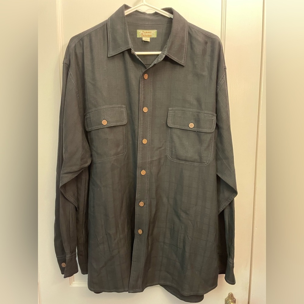 Tommy Bahama dark blue 100% silk shirt. Size large